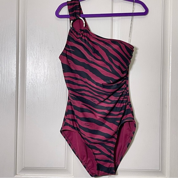 NWT MICHAEL KORS Maroon Animal Print Swimsuit Size 4 - Picture 3 of 10